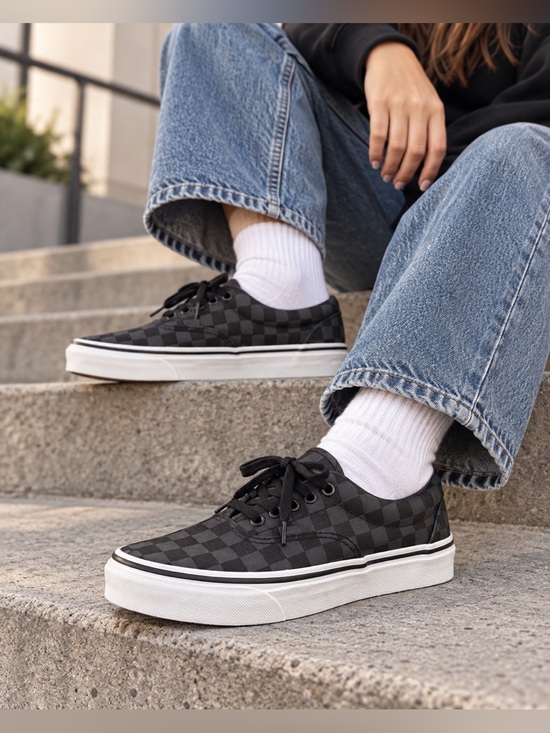 Vans Shoes - Vans Checkerboard Canvas Low-Top Sneakers - Black & Gray